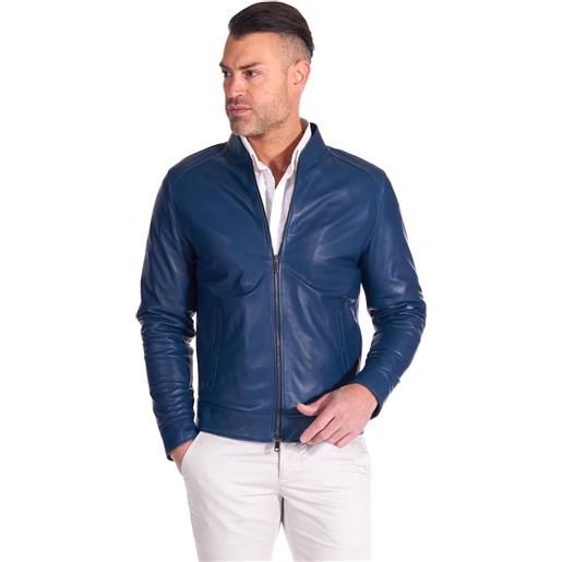 D'Arienzo giacca in pelle naturale colore blu denim con cerniera D'Arienzo