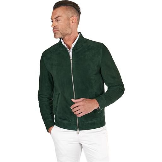 D'Arienzo giacca in pelle scamosciata colore verde con cerniera D'Arienzo