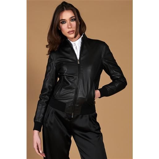 D'Arienzo bomber in pelle nera nappa effetto liscio D'Arienzo