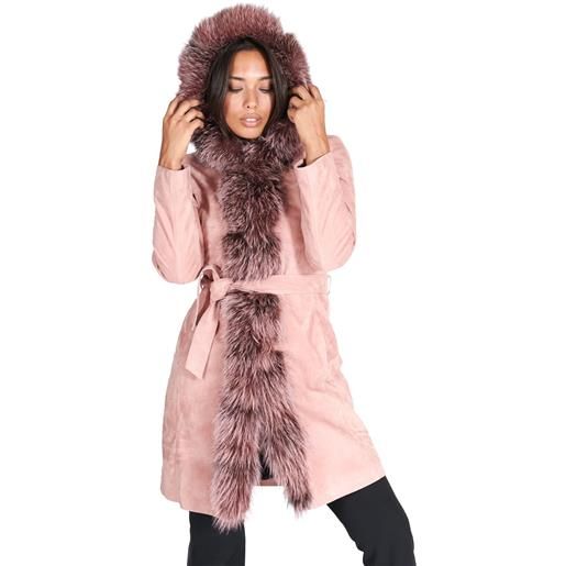 D'Arienzo cappotto in pelle scamosciata rosa con cappuccio bordato pelliccia D'Arienzo