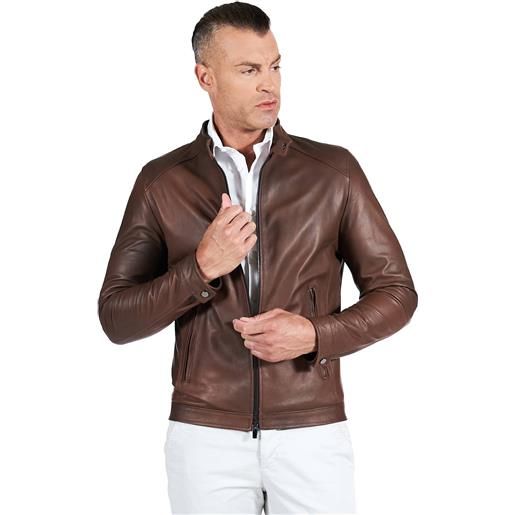D'Arienzo giacca in pelle naturale marrone nuvolato effetto vintage D'Arienzo