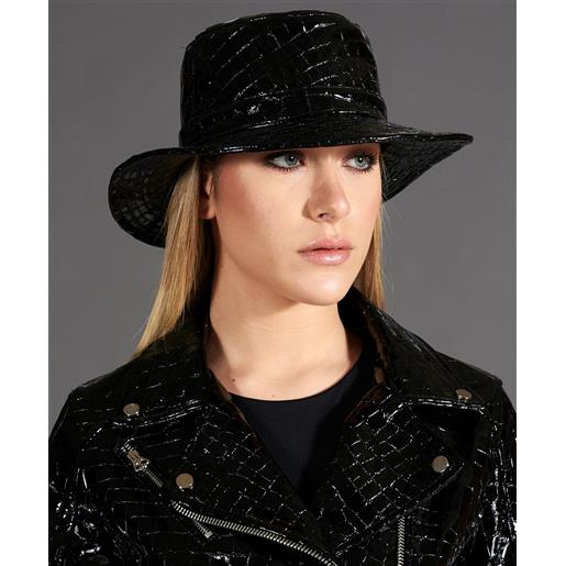 D'Arienzo cappello da donna in pelle nera stampa cocco stile secchiello D'Arienzo