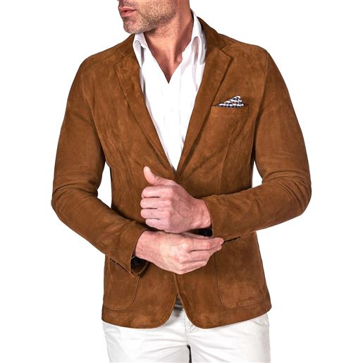 D'Arienzo blazer in pelle scamosciata color cuoio con taschino e fazzoletto D'Arienzo