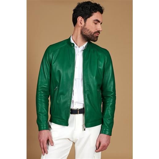 D'Arienzo giacca in pelle naturale verde effetto liscio D'Arienzo