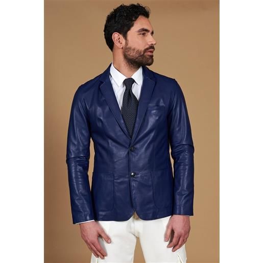 D'Arienzo blazer in pelle naturale bluette con due bottoni D'Arienzo