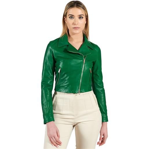 D'Arienzo giacca corta in pelle naturale verde stile chiodo D'Arienzo