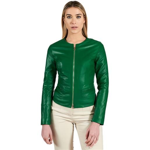 D'Arienzo giacca in pelle naturale verde effetto liscio con girocollo D'Arienzo