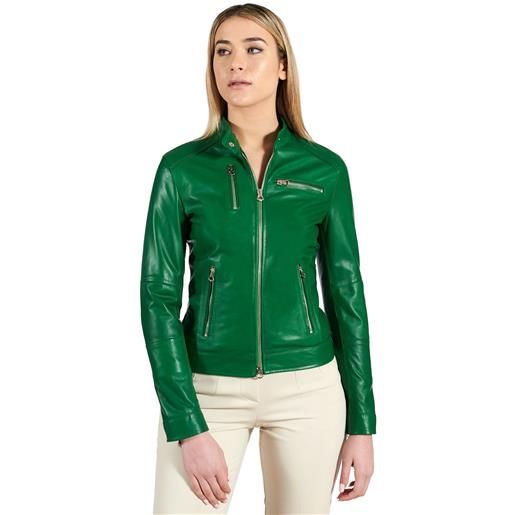 D'Arienzo giacca biker in pelle naturale verde effetto liscio D'Arienzo