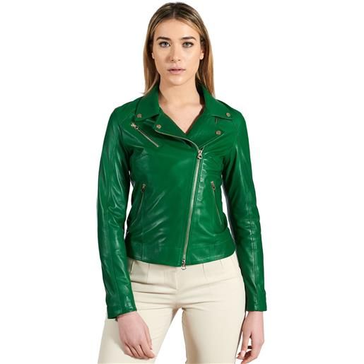 D'Arienzo giacca chiodo in pelle naturale verde cerniera trasversale D'Arienzo