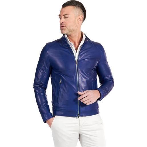 D'Arienzo giacca in pelle naturale bluette effetto liscio D'Arienzo