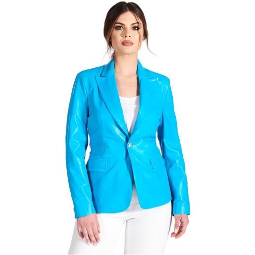 D'Arienzo giacca blazer in pelle naturale azzurra chiusura un bottone D'Arienzo