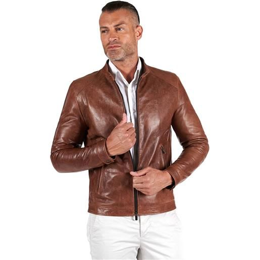 D'Arienzo giacca in pelle colore cuoio effetto vintage collo coreana D'Arienzo