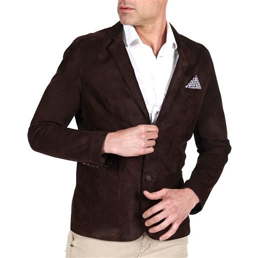 D'Arienzo blazer in pelle scamosciata color marrone con taschino e fazzoletto D'Arienzo
