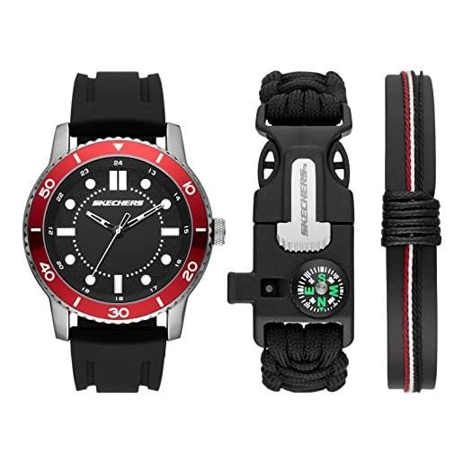 Skechers orologio da uomo e bracciale regalo set orologio al quarzo, nero