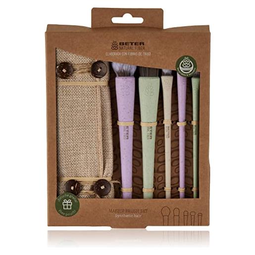 Beter - set di trucco naturale in fibra, kit 5 pennelli e pennelli in capelli sintetici, ideale come regalo