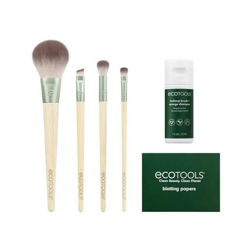 Eco. Tools kit merry must-haves, set regalo da 6 pezzi, pennelli per trucco viso e ombretto, shampoo e detergente per pennelli, carta assorbente per trucco opaco, ecologico, set regalo da 6 pezzi