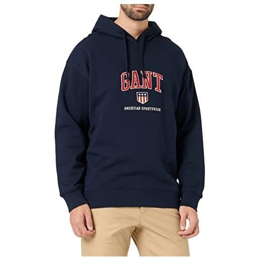 GANT d. 2 retro shield sweat hoodie, felpa con cappuccio uomo, blu ( evening blue ), m