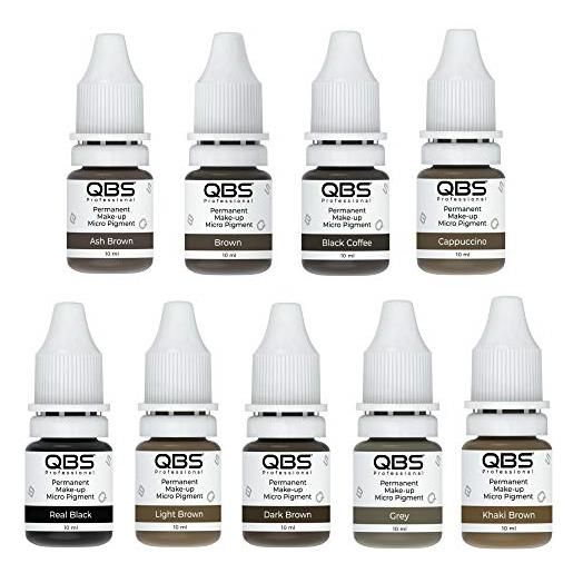 QBS - pigmenti per microblading delle sopracciglia, 10 ml, da usare con macchina e a mano, scelta di 9 colori, prodotti per trucco semipermanente (set completo: 9 colori)