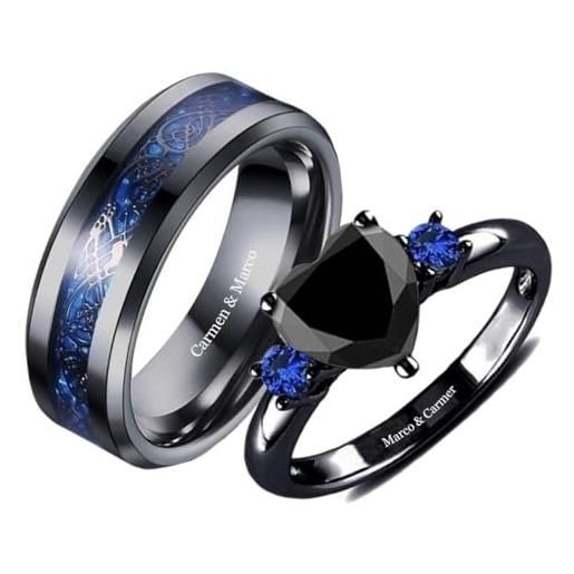 Yitoes coppia di anelli personalizzata con i love you incisione acciaio inossidabile yin yang anello di fidanzamento coppia (white cz couple rings)