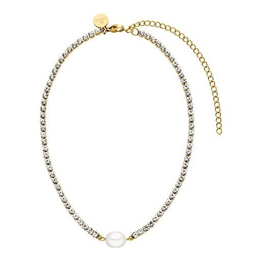 Purelei® collana shimmering pearl (oro, argento, oro rosa), girocollo impermeabile da donna con pietre e perla, collana da donna in acciaio inox, regalo per donne, lunghezza regolabile 30-40 cm, 