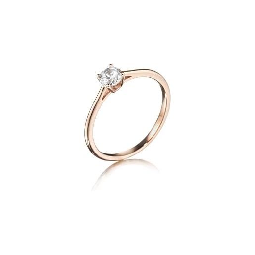 inSCINTILLE anello solitario donna argento 925 con zirconia cubica, anello fidanzamento con confezione regalo (oro rosa, 10)