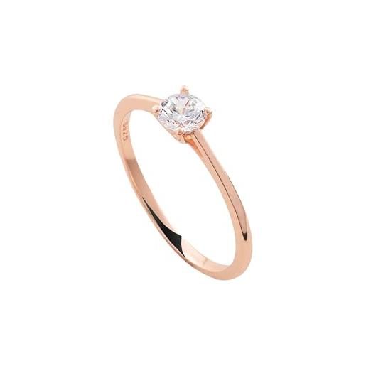 inSCINTILLE anello solitario donna argento 925 con zirconia cubica, anello fidanzamento con confezione regalo (oro rosa, 12)