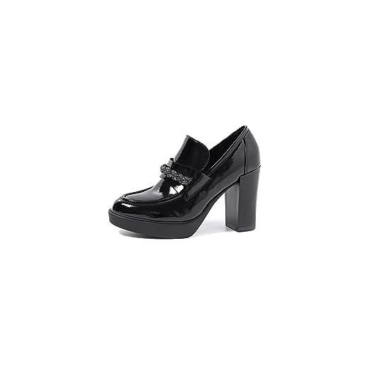 QUEEN HELENA tronchetti scarpe con plateau con tacco casual eleganti donna x29-111 (nero, 36)