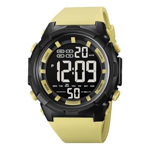 ROSEBEAR orologio digitale al quarzo da uomo, impermeabile, 50 m, orologio digitale luminoso, in pu, gold