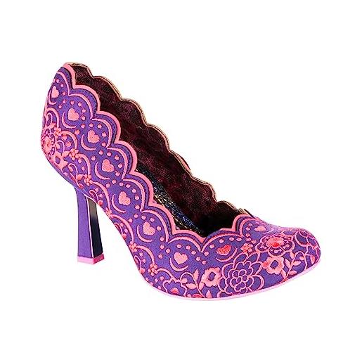 Irregular Choice dizzy izzy womens square stiletto heel shoe - pink purple embroidered stilettos with glitter heel 40