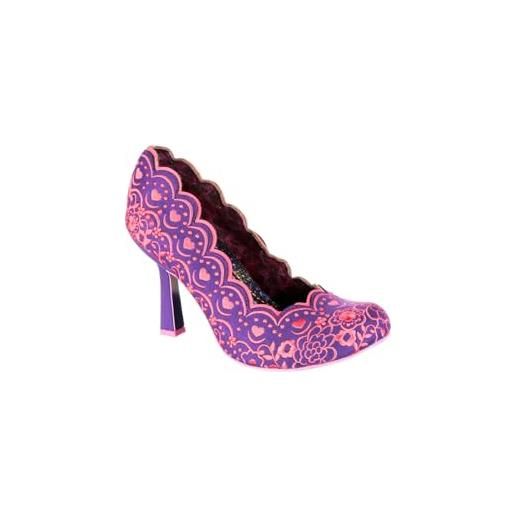 Irregular Choice dizzy izzy womens square stiletto heel shoe - pink purple embroidered stilettos with glitter heel 40