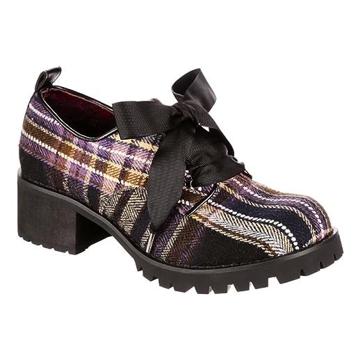 Irregular Choice on your mind womens shoe black tartan plaid check chunky sole 39