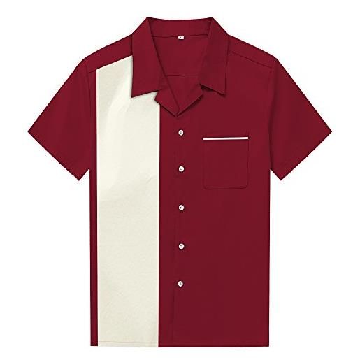 Candow Look - camicia casual - uomo - 50s vintage - bowling shirts - maroon&ivory