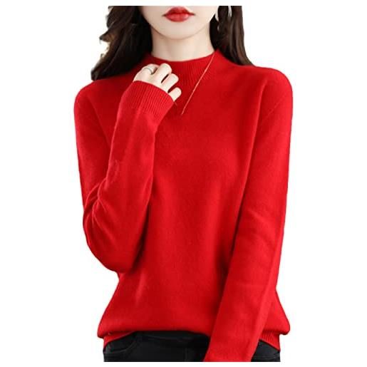Youllyuu maglione senza cuciture mezzo dolcevita pullover solido top 100% cashmere maglioni lavorati a maglia, rosso, xl