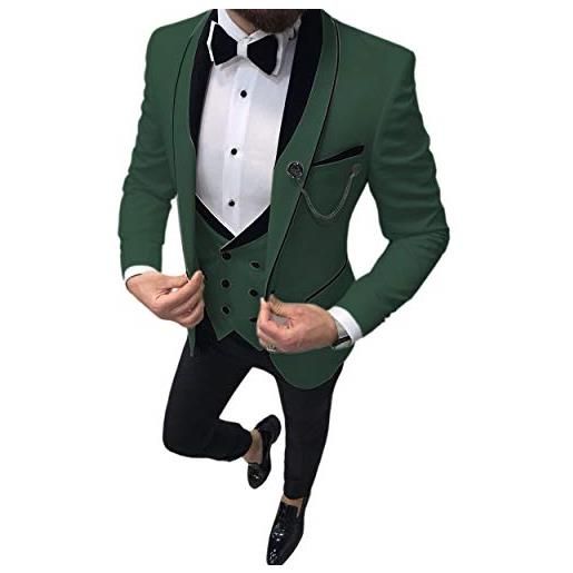 Solove-Suit uomo 3 pezzi formale di alta qualità mens suit slim fit risvolto smoking per matrimonio groomsmen (blazer+vest+pantaloni), fucsia, 50