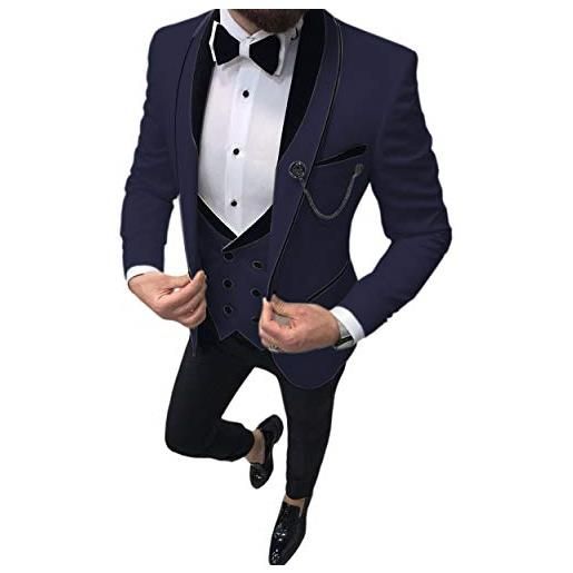 Solove-Suit uomo 3 pezzi formale di alta qualità mens suit slim fit risvolto smoking per matrimonio groomsmen (blazer+vest+pantaloni), azzurro chiaro, 46