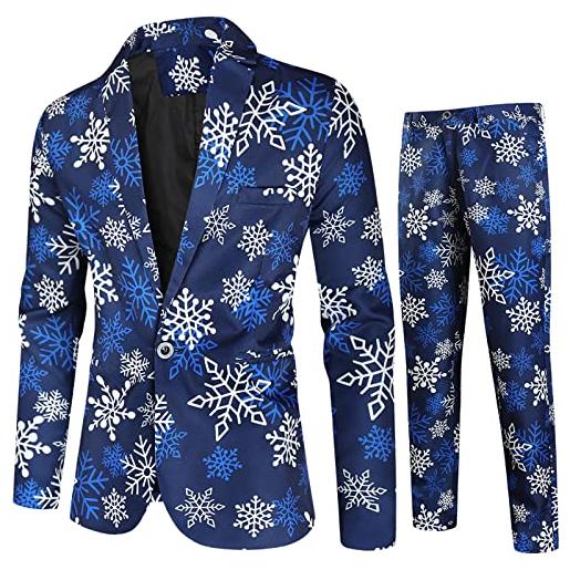 Gkojhj giacca natalizia da uomo slim fit button vari pantaloni di natale e cappotto vestito di natale matrimonio tuta di natale casual casual blazer pantaloni monopetto giacca, a-blu, l
