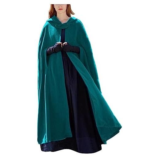 Generic trench antivento cappotto con cappuccio mantello lungo delle donne inverno vintage soprabito moda pulsante mantello cappotto di lana capelli orso, blu, xl