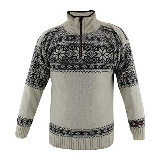 HomeOfSocks maglione da uomo in maglia norvegese, per autunno e inverno, in 100% pura lana vergine - dolcevita da uomo con cerniera e colletto foderato in pile, bianco, xxxl