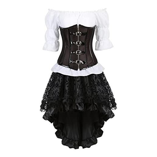 Hengzhifeng corsetto steampunk bustino corsetti costumi halloween donna (eur 32-34, nero)