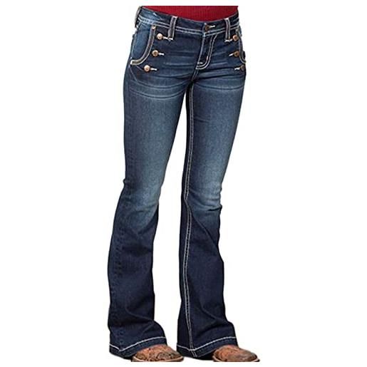 XUSAI jeans bootcut slim elasticizzati vintage da donna pantaloni in denim a gamba larga da cowgirl western a vita media, blu, s