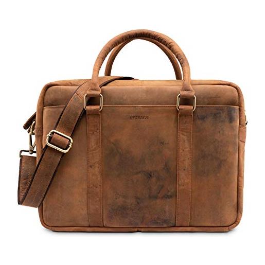 LEABAGS borsa per documenti per uomo e donna | custodia laptop in vera pelle 16 pollici | borsa a tracolla con tracolla | messenger | borsa da lavoro | borsa per insegnanti | fox