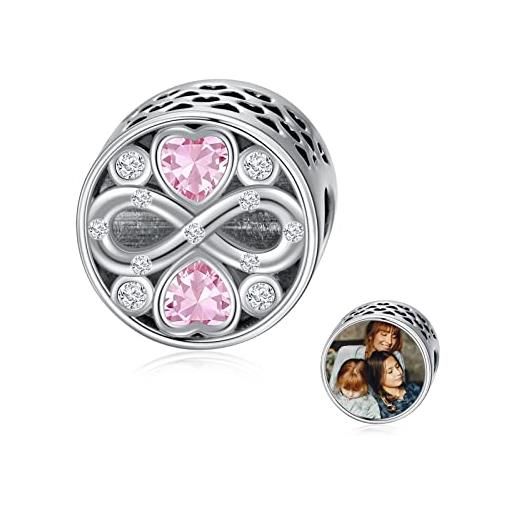 LONAGO charm foto personalizzato 925 sterline argento cuore infinito con pietra natale immagine personalizzata bead charm (ottobre)