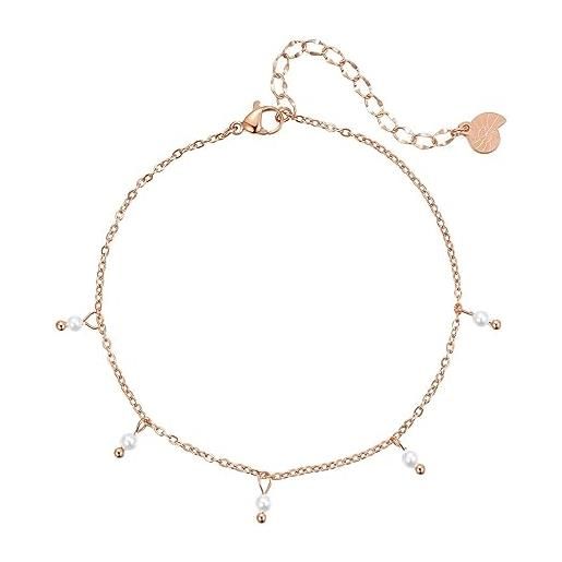 Happiness Boutique cavigliera da donna con pendenti di perle in acciaio inossidabile | cavigliera impermeabile con ciondoli di perle dorate - oro rosa, argento | cavigliera con perline regolabile