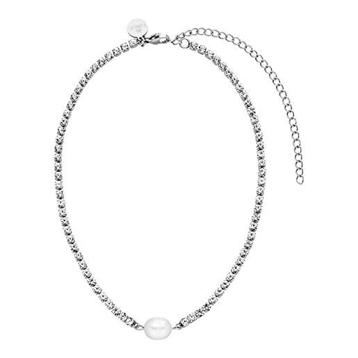 Purelei® collana shimmering pearl (argento), girocollo impermeabile da donna con pietre e perla, collana da donna in acciaio inox, regalo per donne, lunghezza regolabile 30-40 cm, acciaio inossidabile