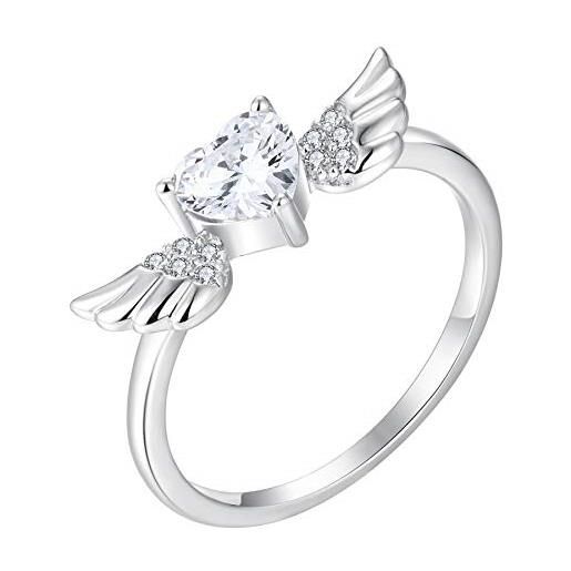Starchenie anello con ali d'angelo 925 sterline d'argento zirconia anelli cuore per donna（taglia 22）