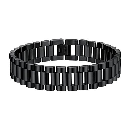 U7 bracciale uomo ragazzo in stile punk rock, in acciaio inossidabile, grande ampia grossa catena braccialetto, confezione regalo, lunghezza 22 cm, colore nero