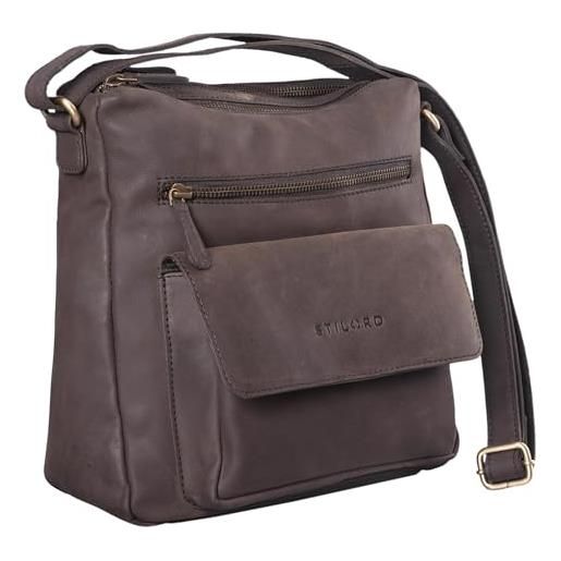 STILORD 'mira' borsa donna a tracolla pelle vintage borsetta cuoio grande messenger piccola per un tablet da 12.2 pollici, colore: marrone scuro - pallido