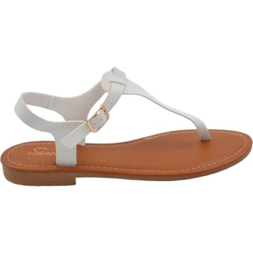 Malu Shoes sandalo basso bianco infradito in morbida ecopelle cinturino alla caviglia fondo imbottito in memory comoda estate