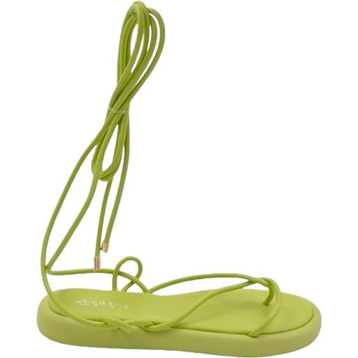 Malu Shoes sandali donna verde con platform con fasce sottili incrociate e lacci alla schiava al polpaccio moda