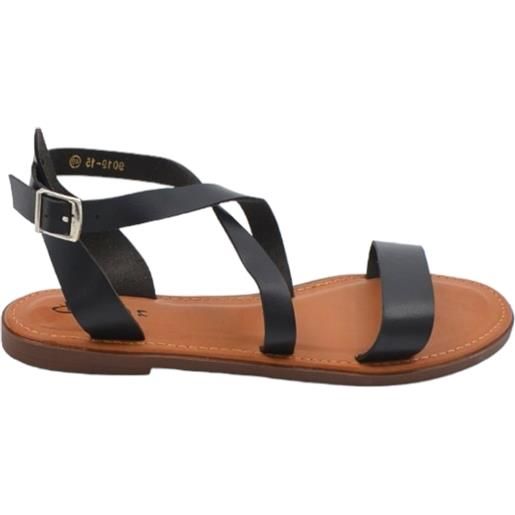 Malu Shoes sandalo basso nero tre fasce in morbida pelle cinturino alla caviglia fibbia fondo antiscivolo comoda estate